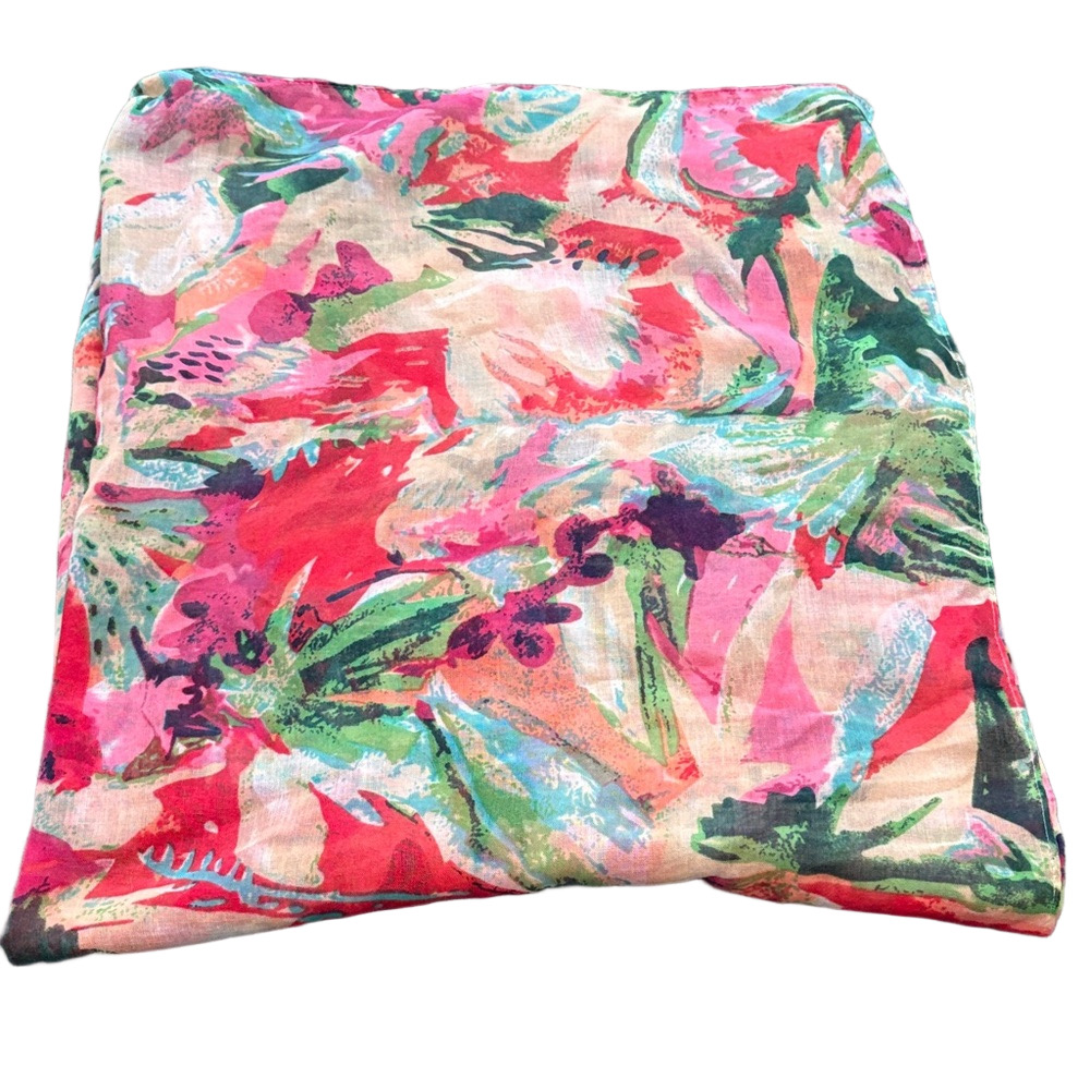 Pier 1 Imports Tropical Floral Scarf Multicolor Pink Green Blue 41” x 70”